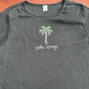 Palm Springs Embellished Bling Palm Tree Black Tee Shirt